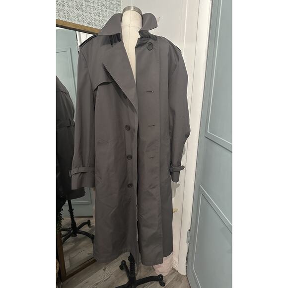 Vintage Oleg Cassini 44 R Grey Trench Rain Coat All Season Zip Out Lining